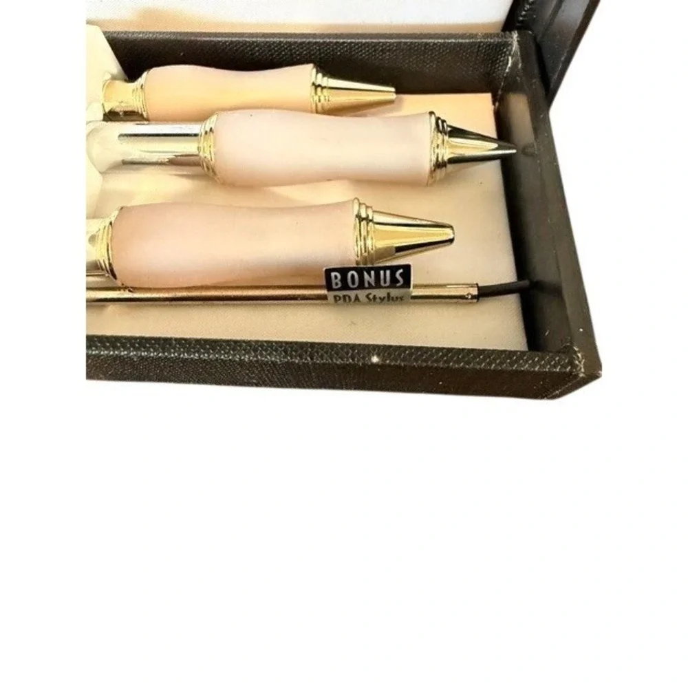Pierre Cardin Vintage 3‎ Pc Silver Tan Gold Pens Pencil Stylus Set NIB